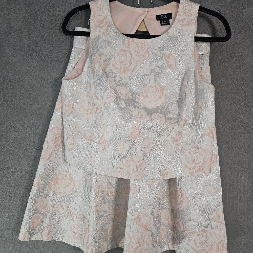 F&F Signature Womens 6/8 Party Skirt Blouse 2 Pieces Pink Silver Floral Textured